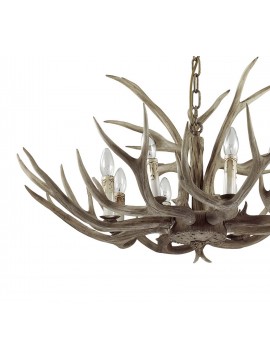 Rustic chandelier in carved wood horns 8 lights Chalet