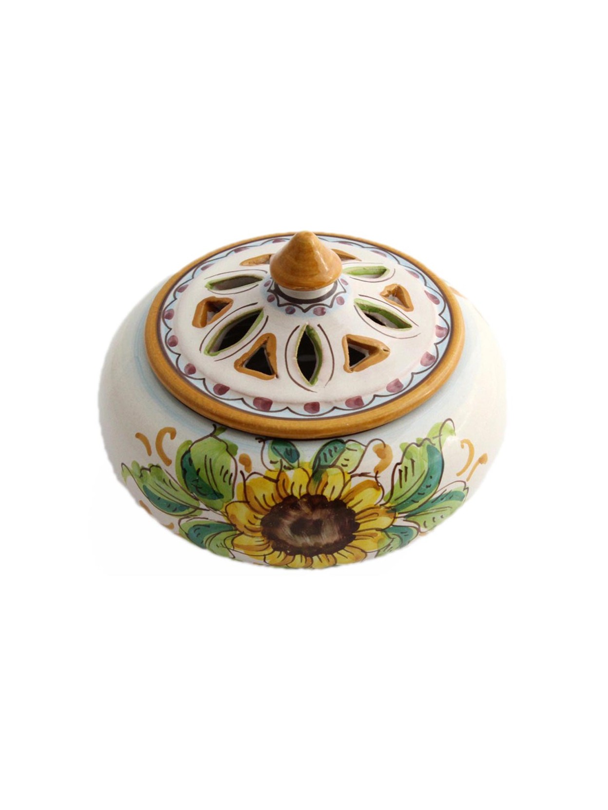 Porta caramelle piccolo in ceramica siciliana art.2 dec. Girasole
