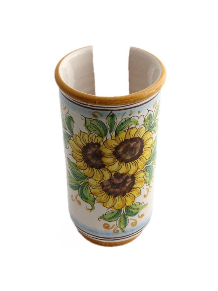 Large Sicilian ceramic cup holder art.17 dec. Sunflower