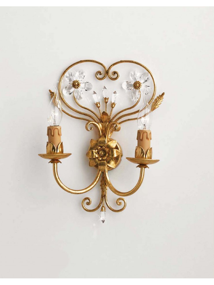 Classic wall light in wrought iron crystal leaf gold ap 137/2