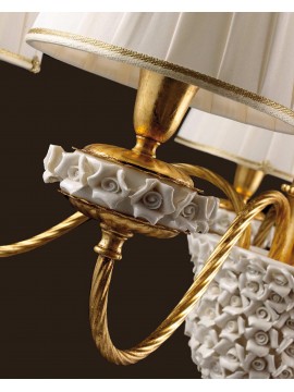 Lampadario classico in foglia oro porcellana 5 luci Ls 154/5