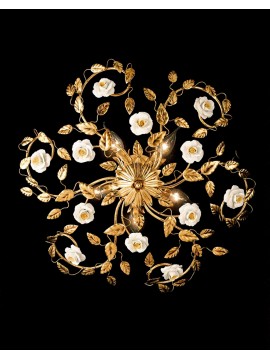 Classic ceiling lamp in wrought iron 5 light gold leaf PL 122/50