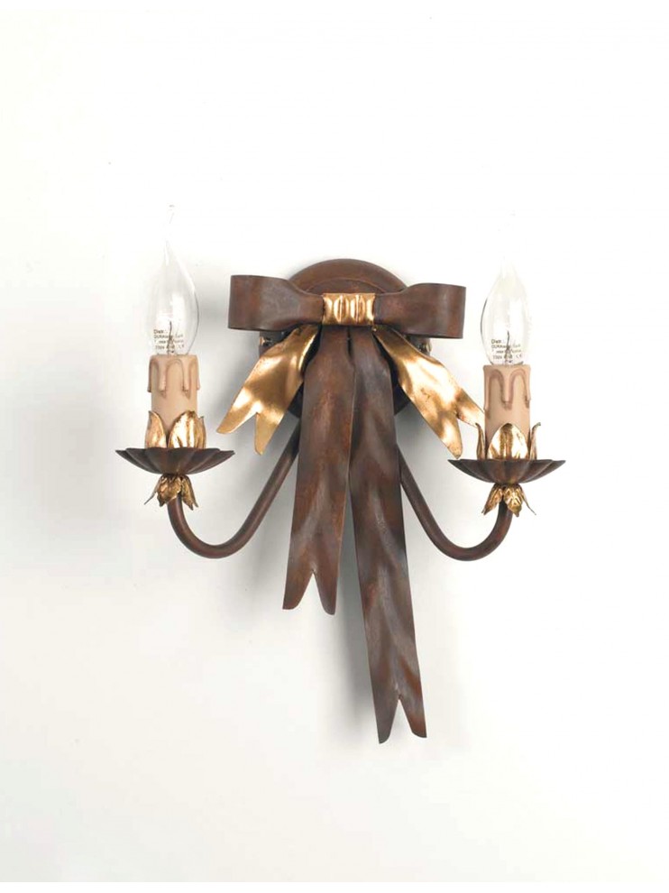 Classic applique in wrought iron 2 lights rust-gold Ap 108/2