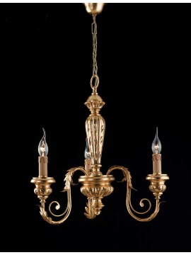 Lampadario classico in legno ferro battuto foglia oro 3 luci LS 144/3