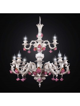 Classic white ceramic chandelier with 12 lights BGA 2509-12 roses