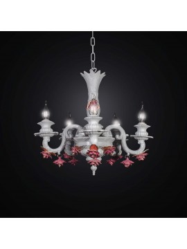 Classic white ceramic chandelier with roses 5 lights BGA 2509-5
