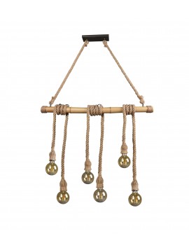 Rustic vintage rope and bamboo chandelier 6 lights trio R30130626 Wilma