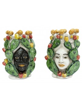 Pair of moor's heads h20 cm in caltagirone ceramic prickly pears