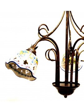 Rustic Sicilian ceramic chandelier 5 lights Coll. Flower
