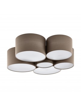 Plafoniera moderna design tessuto tortora a 6 luci per soggiorno GL0111