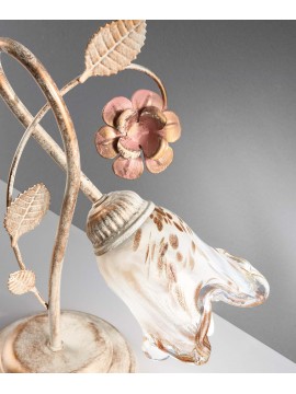 Applique classico in ferro battuto avorio e rosa con fiori a 1 luce DP217