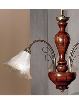 Lampadario classico antico in legno noce e vetro a 3 luci DP292