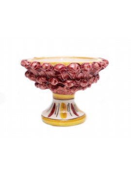 Centrotavola alzata D.13cm in ceramica di Caltagirone mezza pigna decorata a mano rossa