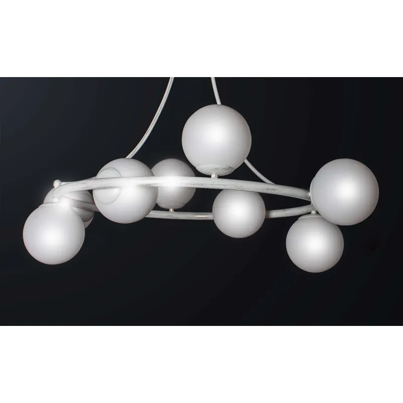 Lampadario contemporaneo con sfere in vetro bianco a 8 luci BGA 3360/8