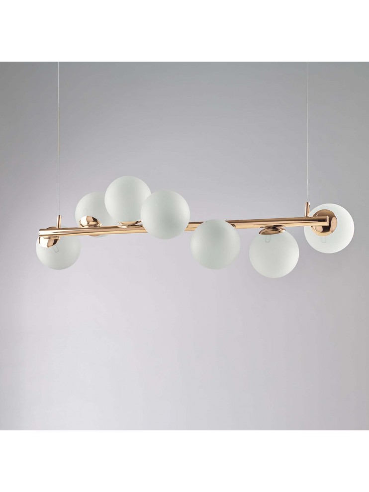 Modern shiny gold chandelier with white spheres 7 lights luxury lgt 073