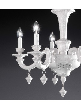 Lampadario classico lusso ceramica bassano bianco a 5 luci luxury r004