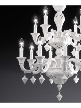 Lampadario classico lusso ceramica bassano bianco a 12 luci luxury r012