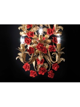Applique classico lusso con rose rosse in ceramica a 5 luci luxury r025