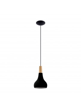 Modern design pendant chandelier, black metal and wood, 1 light GL1751
