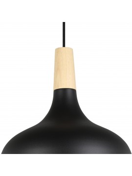 Modern design pendant chandelier, black metal and wood, 1 light GL1752