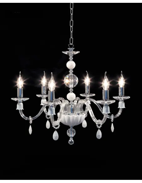 Modern chandelier in transparent and white crystal 6 lights CL055