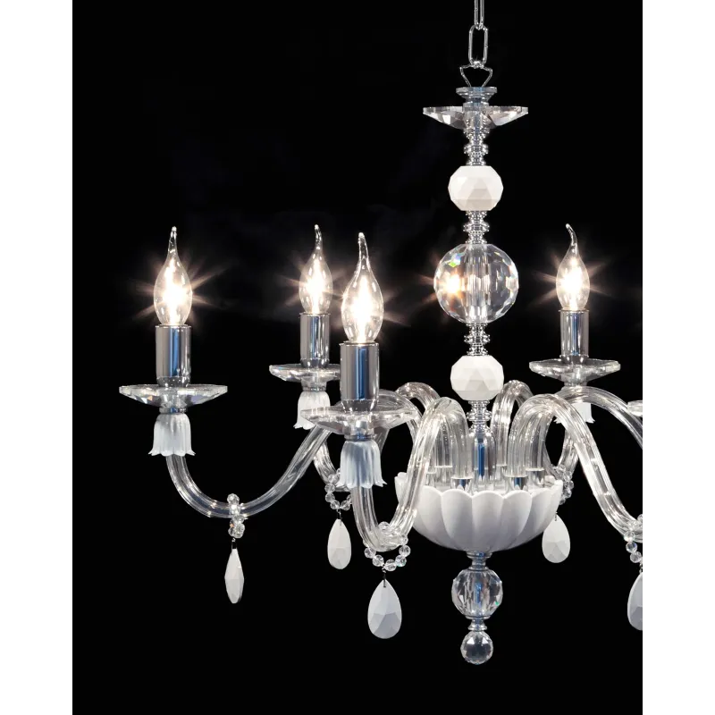 Modern chandelier in transparent and white crystal 6 lights CL055