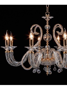 Classic chandelier in crystal and transparent gold pearls 8 lights CL063
