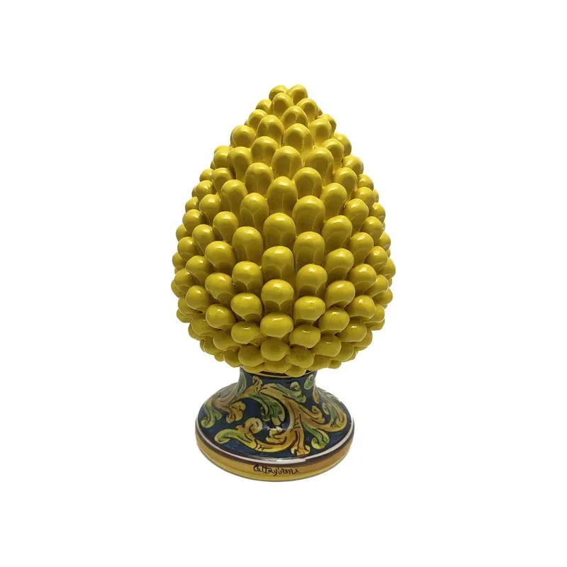 Pigna in ceramica siciliana di Caltagirone colore giallo decorata a mano H30cm
