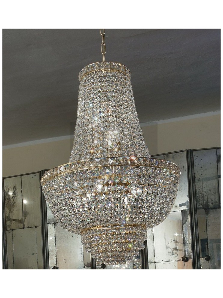 Chandelier in 7-light gold classic crystal Voltolina Settat Impero