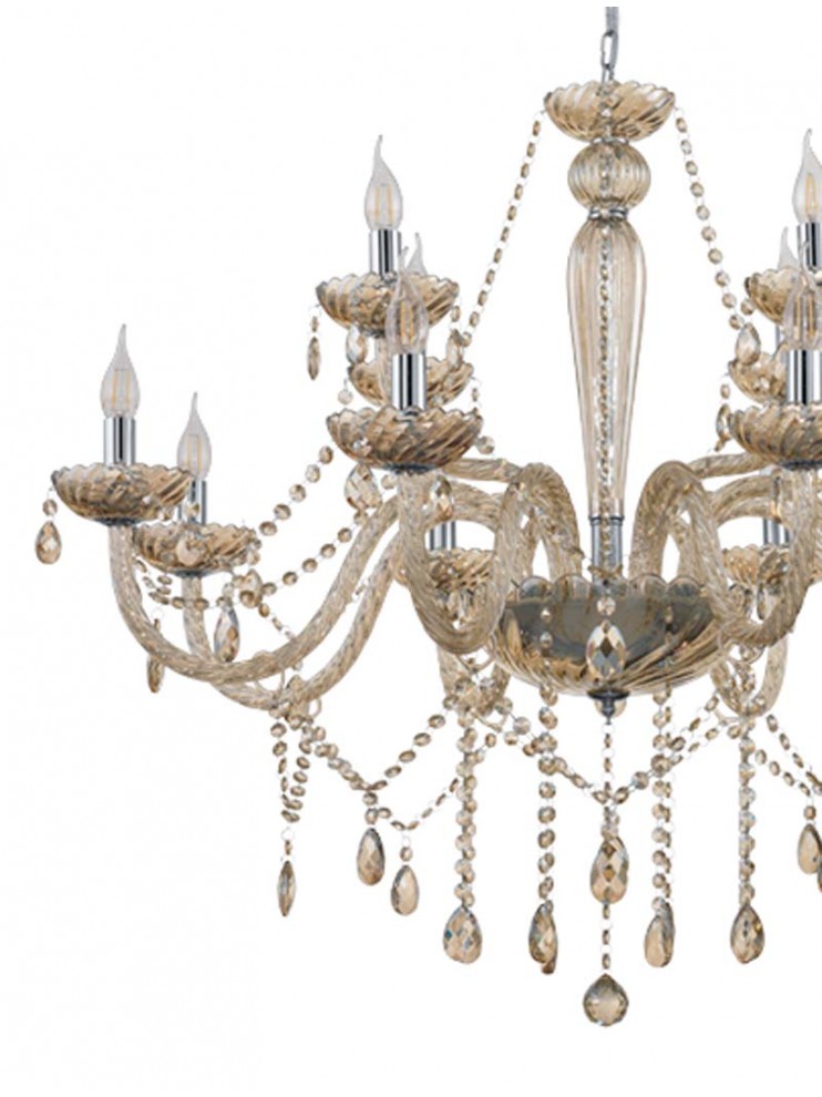 Amber crystal chandelier 12 lights GLO 39094 Basilano