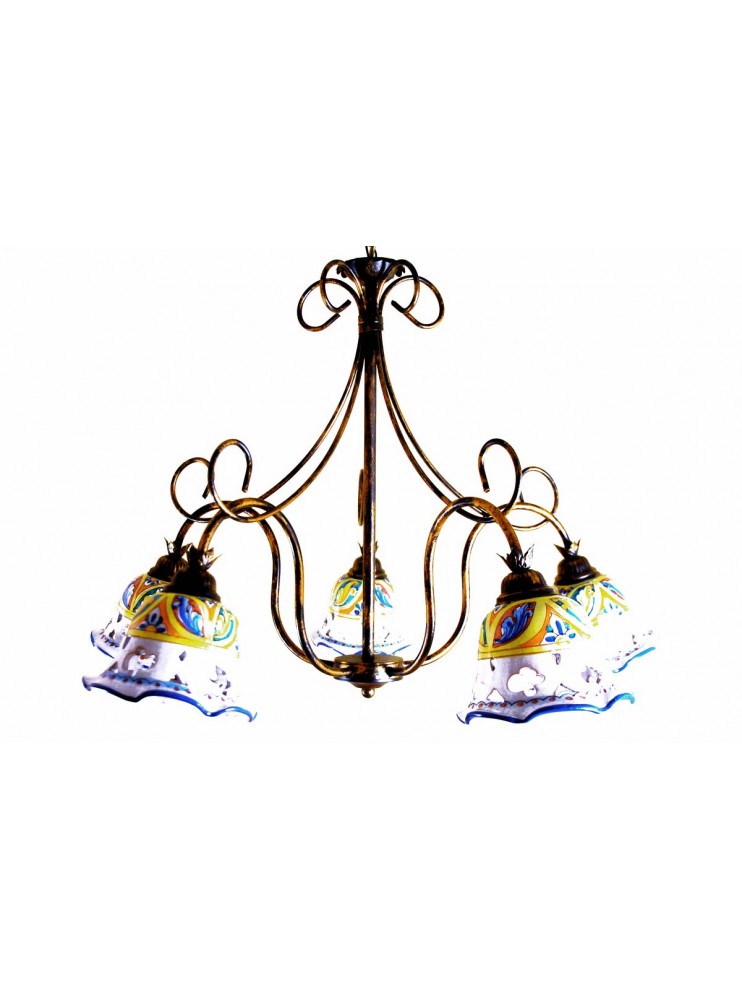 Sicilian ceramic chandelier 5 lights Stella
