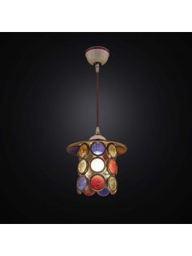 Vintage wrought iron chandelier fused glass 1 light BGA 2540 / P20