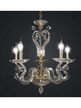 Lampadario classico in cristallo trasparente e oro 5 luci BGA 1728