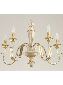 Classic chandelier in ivory-gold leaf wood 5 lights Esse 750/5